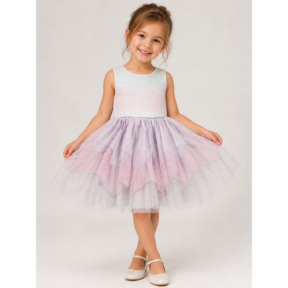 Pink & Violet Girls Tulle Party Dress Pastel Glitter Sleeveless Layered Skirt 5